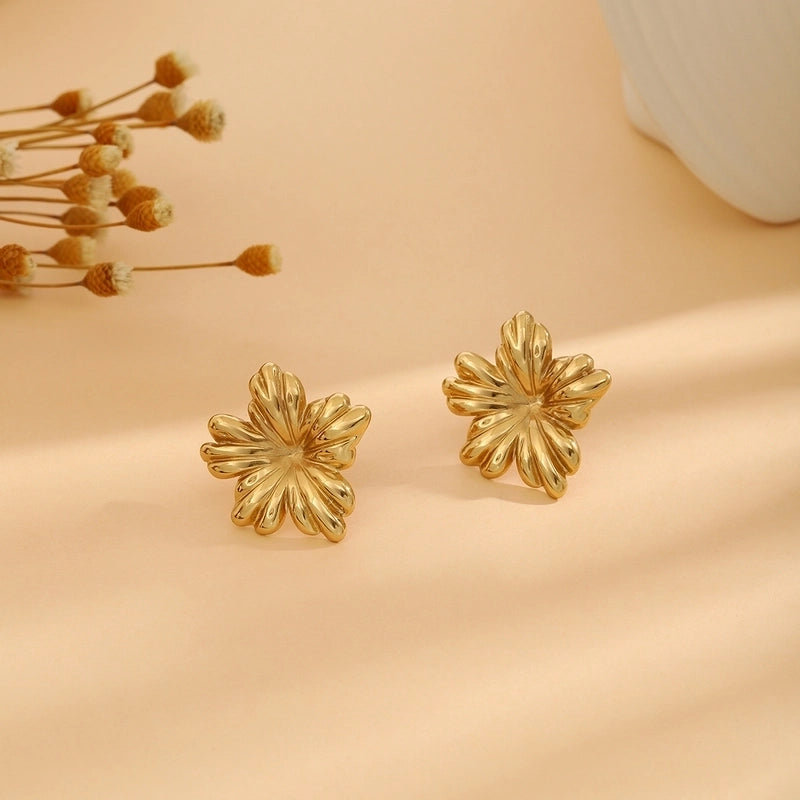 1 Pair Casual Minimalist Streetwear Waves Heart Shape Flower Plating 304 Stainless Steel Ear Studs