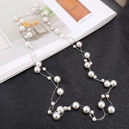 Casual Minimalist Round Imitation Pearl Alloy Beaded 14K Gold Plated Women's Long Necklace