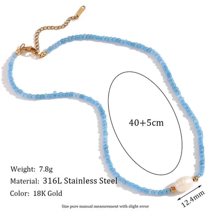 Casual Basic Solid Color 304 Stainless Steel Freshwater Pearl Seed Bead 18K Gold Plated Beaded Plating Necklace