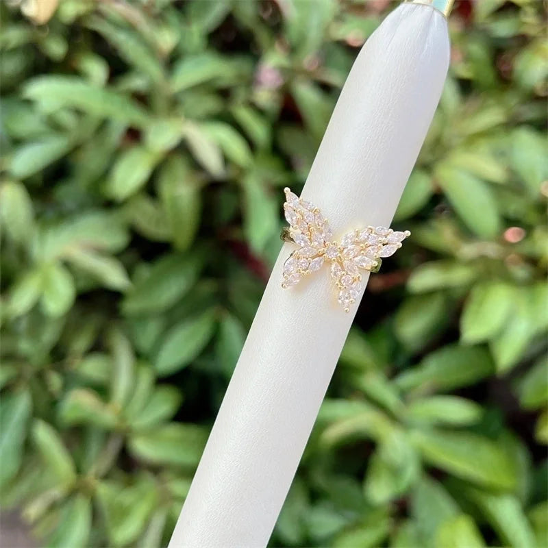 Copper 18K Gold Plated Inlay Butterfly Bow Knot Zircon Open Rings