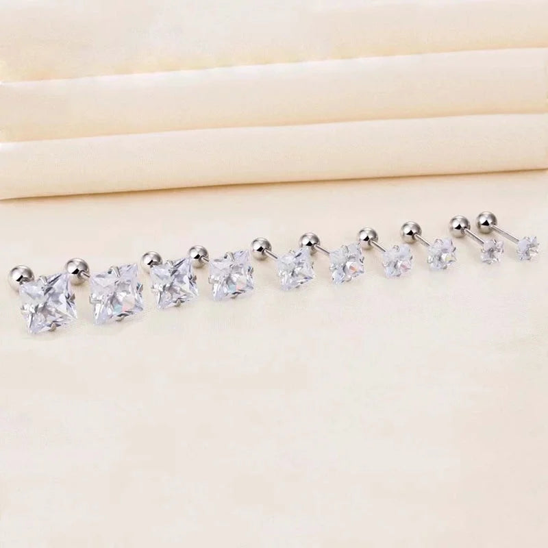 Minimalist Square Inlay 304 Stainless Steel Zircon 18K Gold Plated Stainless Steel Earrings