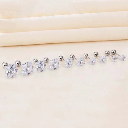 Minimalist Square Inlay 304 Stainless Steel Zircon 18K Gold Plated Stainless Steel Earrings