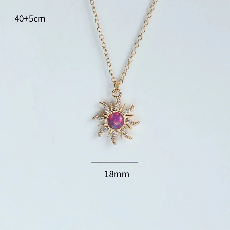 Copper Gold Plated Casual Minimalist Inlay Sun Artificial Opal Zircon Rings Earrings Necklace