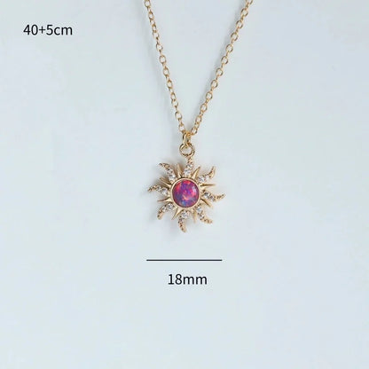Copper Gold Plated Casual Minimalist Inlay Sun Artificial Opal Zircon Rings Earrings Necklace