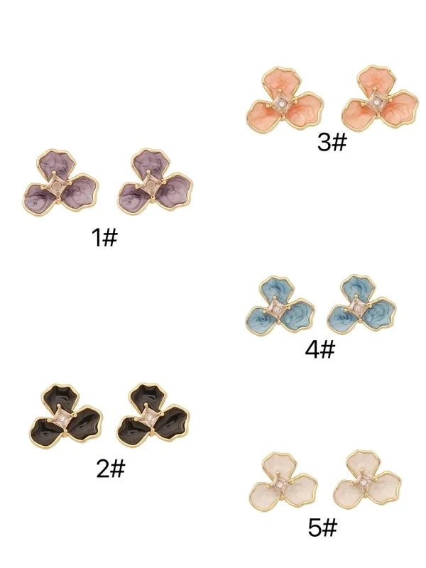 1 Pair Bohemian Minimalist Flower Enamel 316L Stainless Steel Zircon 14K Gold Plated Ear Studs