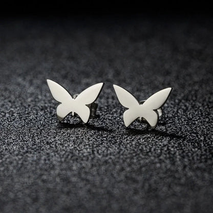 1 Pair Sweet Minimalist Artistic Heart Shape Butterfly Polishing 304 Stainless Steel 18K Gold Plated Ear Studs