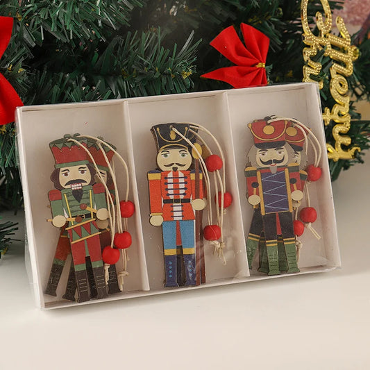 Christmas Decoration Printed Cute Walnut Soldier Wooden Small Pendant Colorful Printed Christmas Tree Accessories