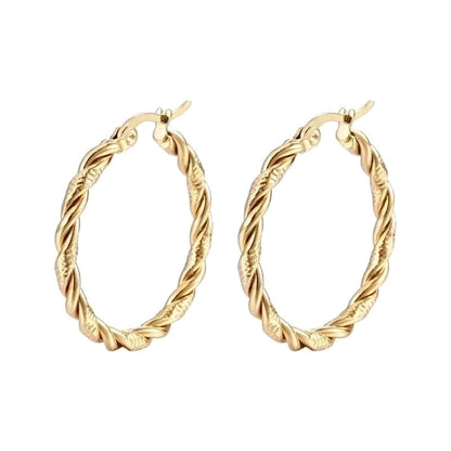 1 Pair Minimalist Solid Color Spiral Stripe Plating 201 Stainless Steel 18K Gold Plated Hoop Earrings