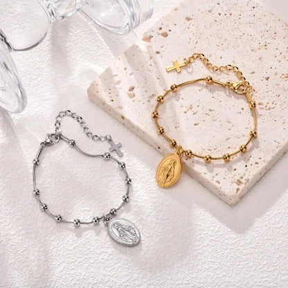 Retro IG Style Portrait Virgin Mary 201 Stainless Steel 18K Gold Plated Bracelets In Bulk Stainless Steel Bracelets