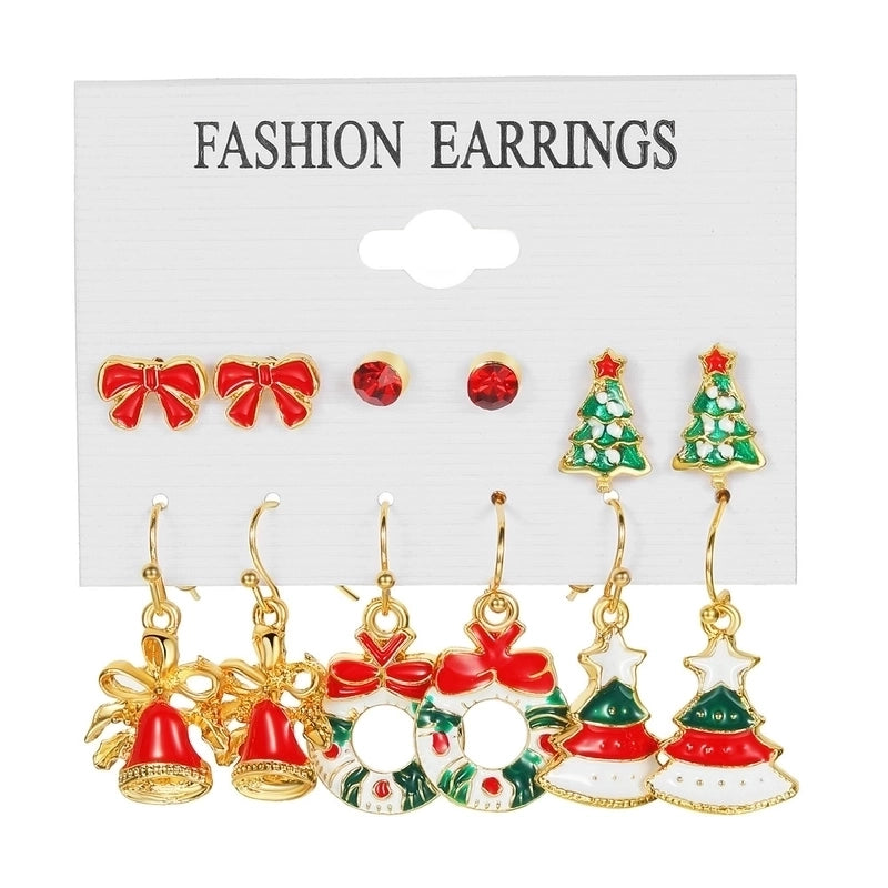 6 Pairs Ethnic Style Cartoon Character Christmas Tree Enamel Alloy Earrings