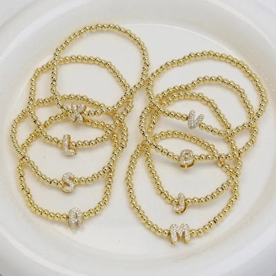 Xi Yin Hot Sale Brass Micro-Inlaid Bubble Balloon Diy26 English Letters Copper Bead Beaded Elastic Wire Bracelet