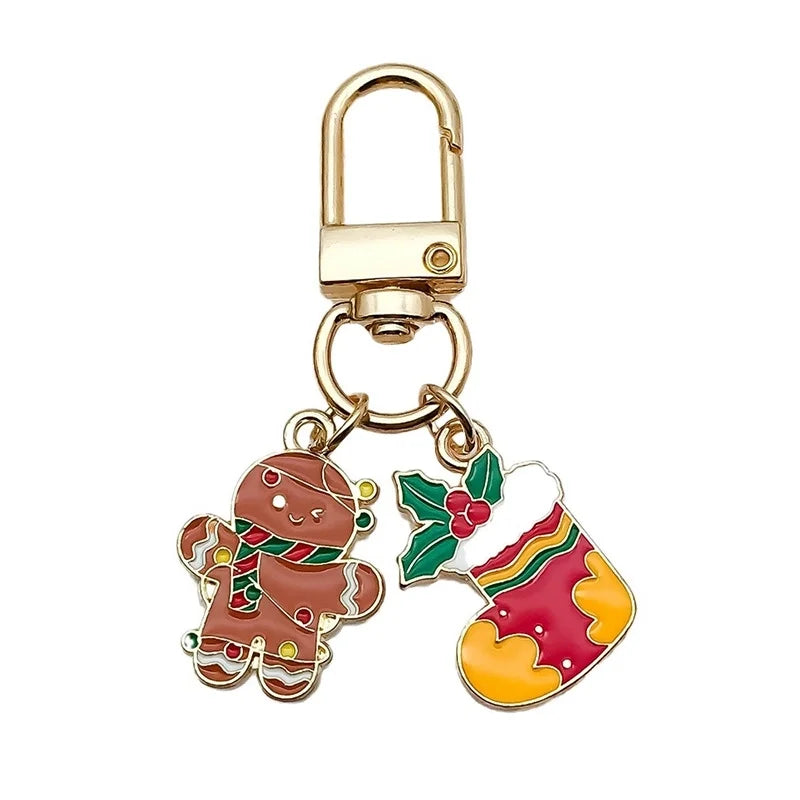 Cute Christmas Tree Santa Claus Elk Alloy Enamel Christmas Bag Pendant Keychain