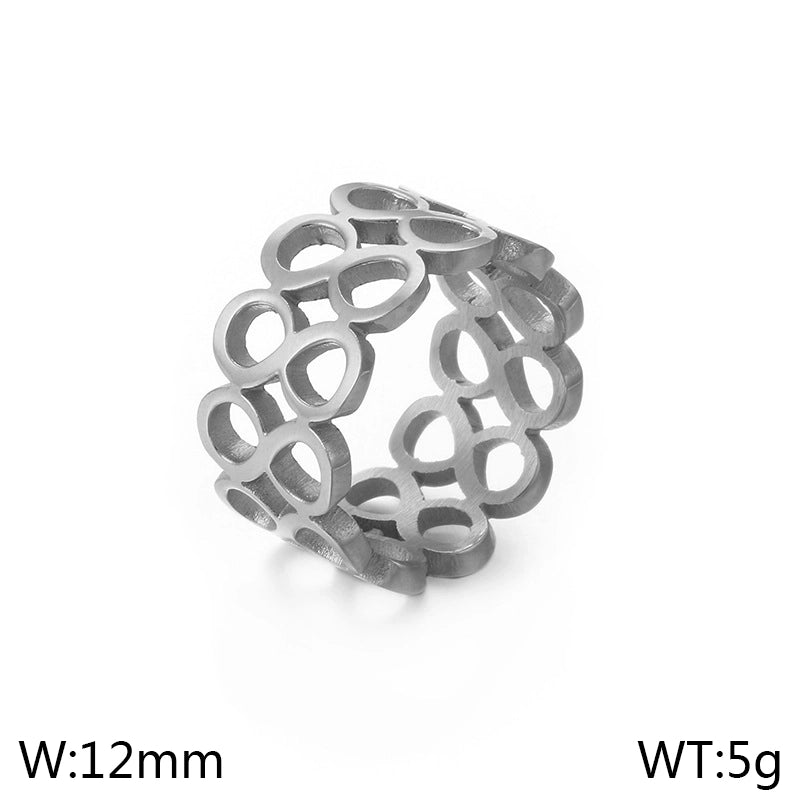 304 Stainless Steel 18K Gold Plated Minimalist Hollow Out Inlay Infinity Rhinestones Rings