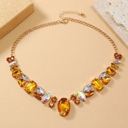 Casual Elegant Geometric Gold Plated Rhinestones Glass Alloy Pendant Necklaces
