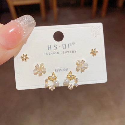 Fashion Geometric Copper Plating Artificial Pearls Zircon Earrings 3 Pairs