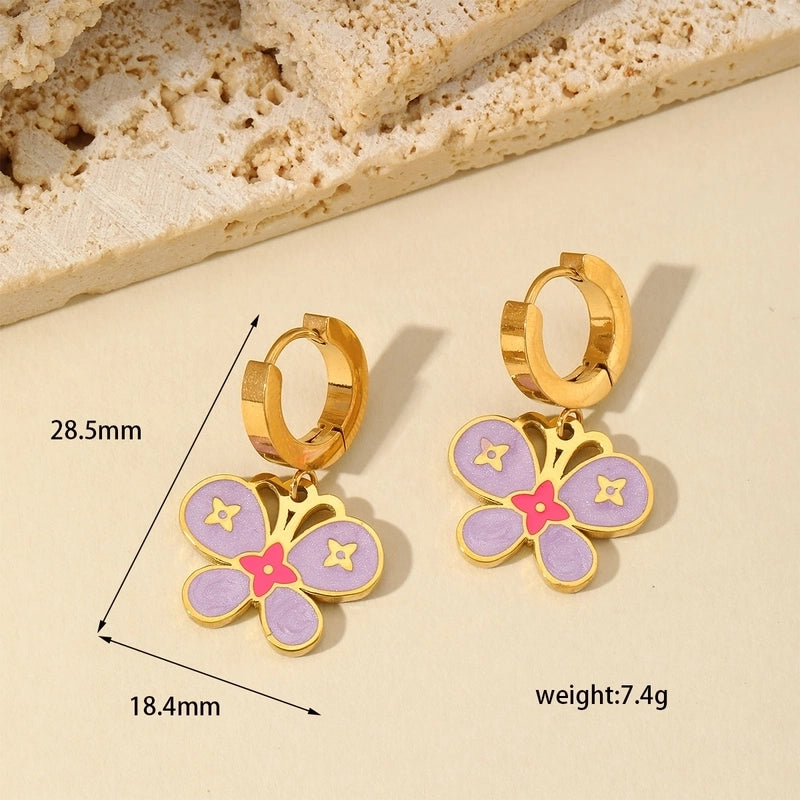 Cute Sweet Flower Mushroom Butterfly 304 Stainless Steel 18K Gold Plated Enamel Plating Multi Charms Necklace Bracelets Earrings
