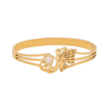 Elegant Minimalist Flower Butterfly 304 Stainless Steel 18K Gold Plated Zircon Bangle In Bulk