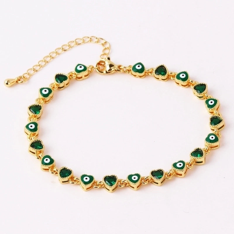 Retro Devil's Eye Heart Shape Copper Plating Inlay Zircon Gold Plated Bracelets
