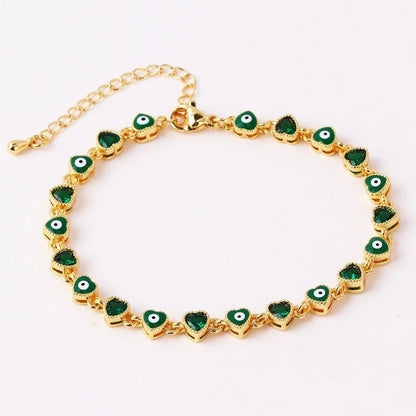 Retro Devil's Eye Heart Shape Copper Plating Inlay Zircon Gold Plated Bracelets