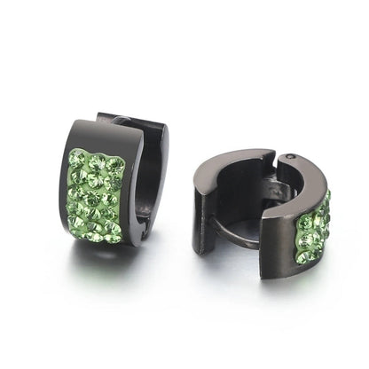 1 Pair Shiny Round Solid Color Inlay Stainless Steel Rhinestones 18K Gold Plated Earrings