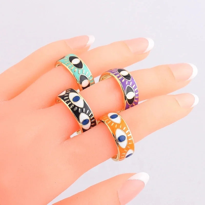 Fashion Devil\'s Eye Copper Open Ring Inlay Resin Copper Rings