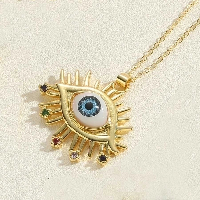 Vintage Style Minimalist Commute Sun Copper Plating Inlay Resin Zircon 14k Gold Plated Pendant Necklace