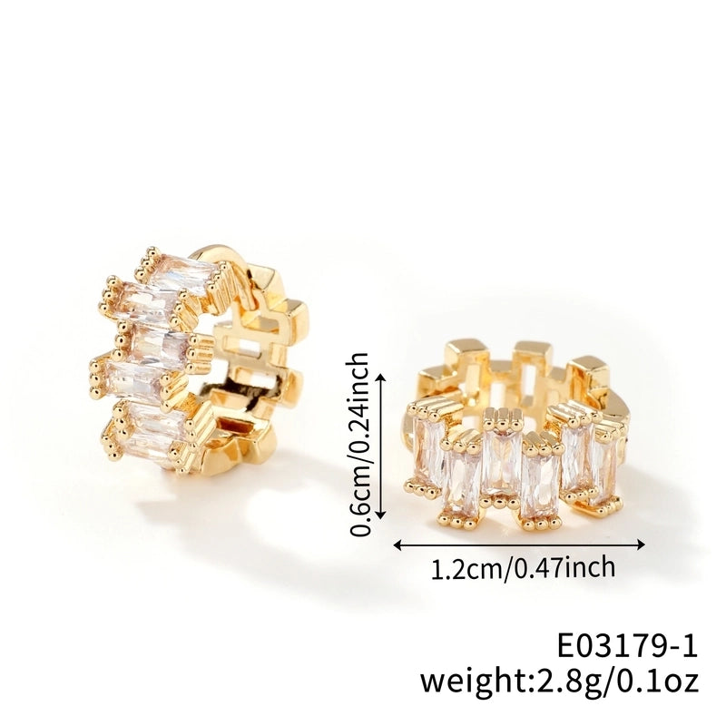 2 Pieces Glam Minimalist Shiny Geometric Inlay Copper Zircon K Gold Plated Earrings