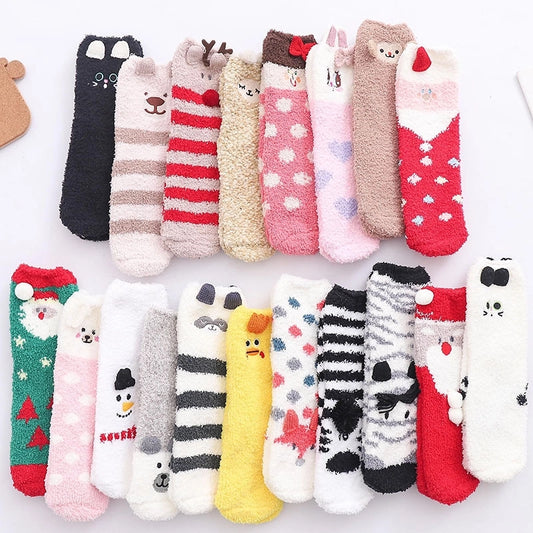 29 Cartoon Straight Embroidered Three-dimensional Animal Coral Fleece Christmas Warm Home Floor Socks Half Velvet Tube Socks