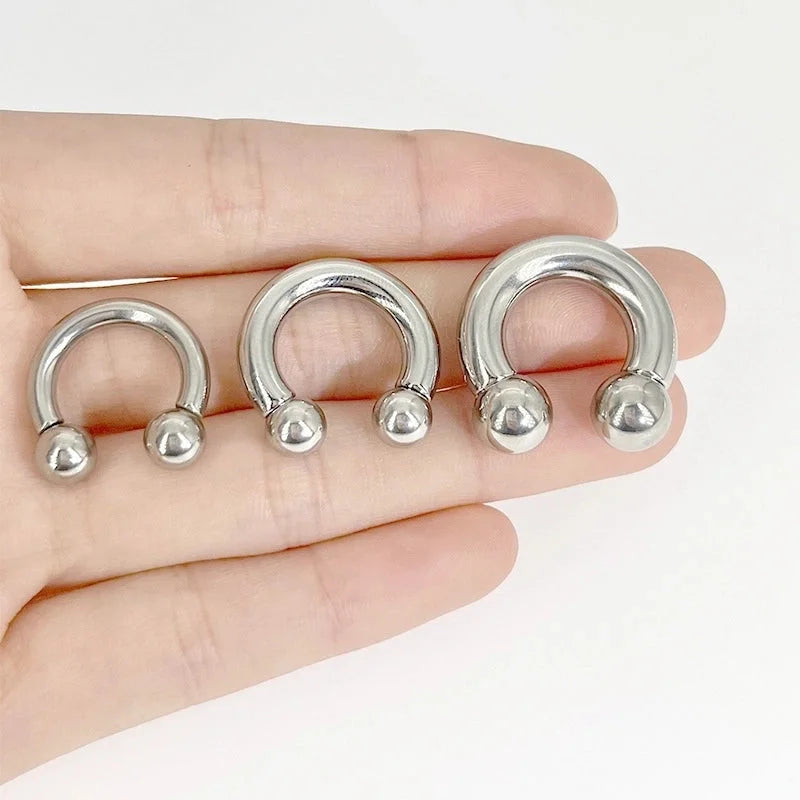 Stainless Steel U-Shaped Horseshoe Large Size Inner And Outer Teeth Earrings Nose Ring Breast Ring Auricle Punk Genital
