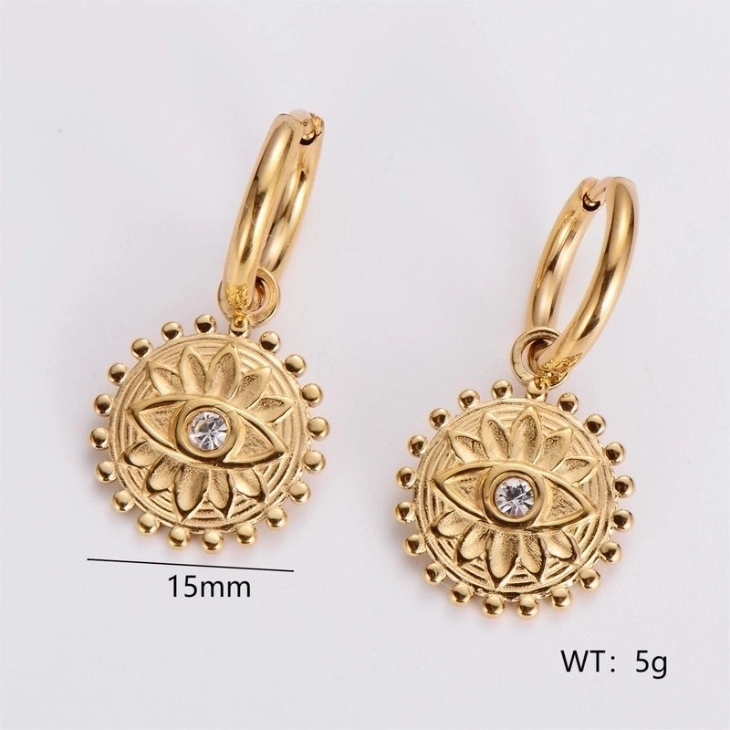 3 Pieces Glam French Style Round Leaves Irregular Inlay 304 Stainless Steel Resin Rhinestones 18K Gold Plated Drop Earrings