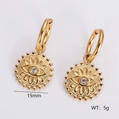3 Pieces Glam French Style Round Leaves Irregular Inlay 304 Stainless Steel Resin Rhinestones 18K Gold Plated Drop Earrings