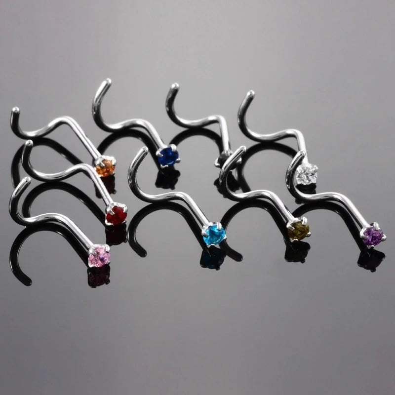 Fashion Solid Color Stainless Steel Inlay Zircon Nose Studs 1 Piece