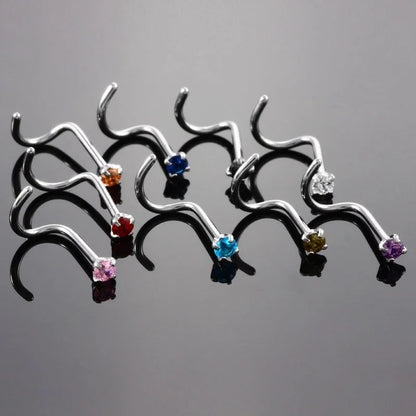 Fashion Solid Color Stainless Steel Inlay Zircon Nose Studs 1 Piece