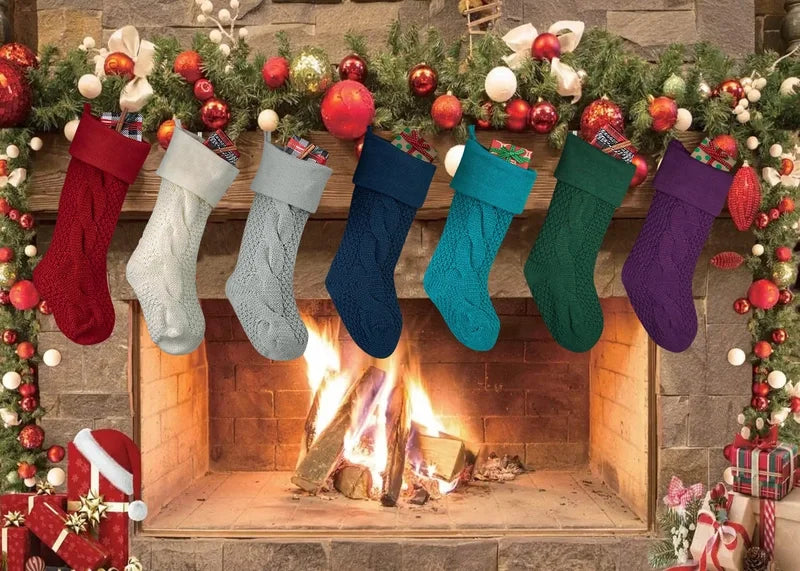 2023 New Spot Solid Color Knitted Christmas Socks Christmas Decoration Pendant Christmas Socks Gift Bag