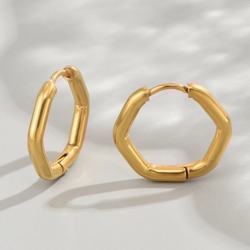 1 Pair Minimalist Triangle Circle Heart Shape Stainless Steel Hoop Earrings