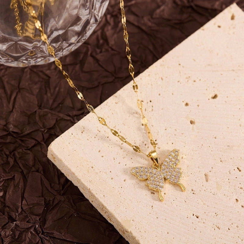 Titanium Steel Copper Leaf Heart Shape Pendant Necklace