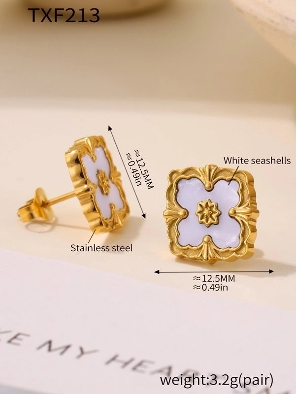 Elegant Square 304 Stainless Steel Shell 18K Gold Plated Plating Jewelry Set