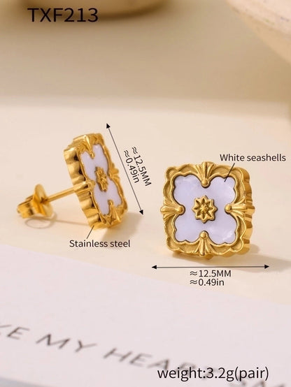 Elegant Square 304 Stainless Steel Shell 18K Gold Plated Plating Jewelry Set