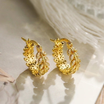 1 Pair Minimalist Geometric Leaves Plating Inlay Copper Zircon 18k Gold Plated Hoop Earrings