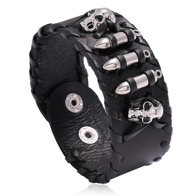 Hip-Hop Retro Geometric Skull Pu Leather Alloy Iron Braid Halloween Men's Bracelets