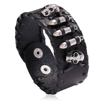 Hip-Hop Retro Geometric Skull Pu Leather Alloy Iron Braid Halloween Men's Bracelets