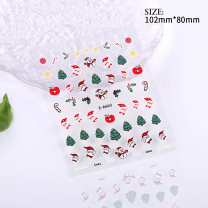 Popular Style Nail Art 5D Embossed Christmas Sticker Nail Art Sticker Christmas Gift Santa Claus Hat In Stock