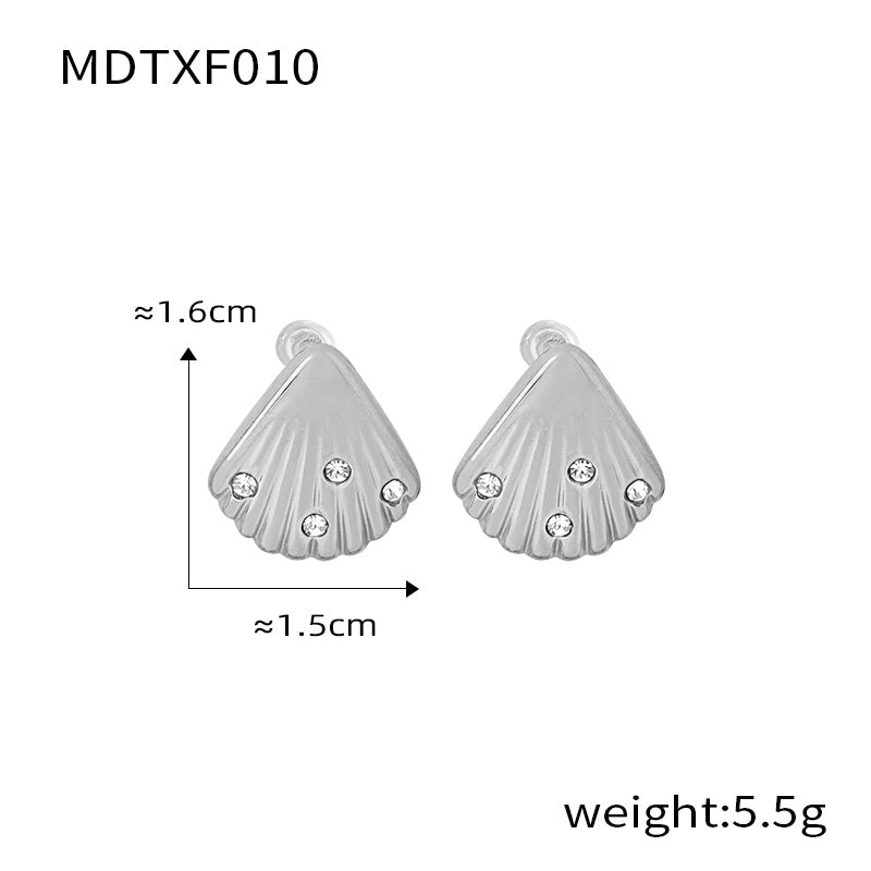 Casual Minimalist Commute Shell Freshwater Pearl Titanium Steel Rhinestones 18K Gold Plated Inlay Earrings Necklace