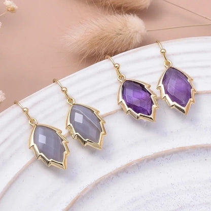 1 Pair Modern Style Sweet Leaves Natural Stone Copper Drop Earrings