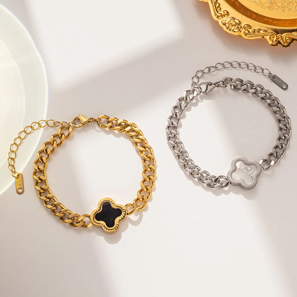 Women Clover Geometric Titanium Steel 18K Gold Plated Bracelets