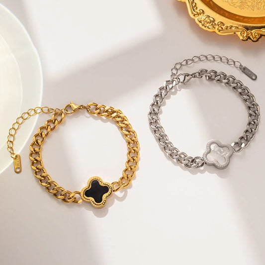 Women Clover Geometric Titanium Steel 18K Gold Plated Bracelets