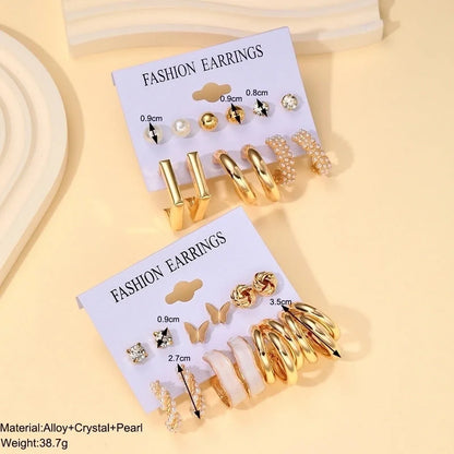 1 Set Modern Style C Shape Round Butterfly Enamel Plating Artificial Pearl Alloy Earrings Ear Studs