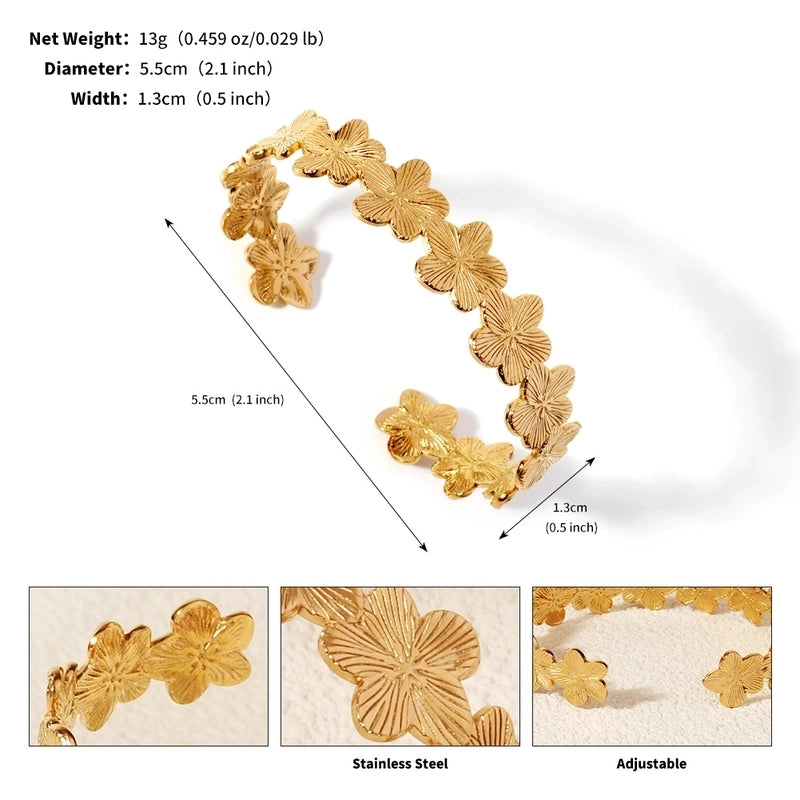 Modern Style Geometric Plant 304 Stainless Steel 18K Gold Plated Bangle In Bulk