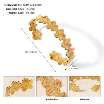 Modern Style Geometric Plant 304 Stainless Steel 18K Gold Plated Bangle In Bulk