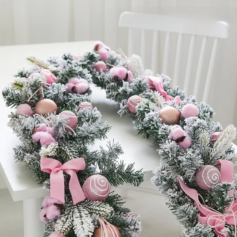 Christmas Pe Encrypted White Flocked Ribbon Decoration Christmas Vine Hotel Mall Window Storefront Scene Arrangement Hanging